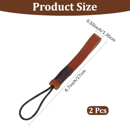 2PCS Brown Cowhide Lanyard Car Keychain Holder Rope Strap Genuine Leather Car Key Fob Keychain Handmade Lightweight Soft Full Grain Leather Keyring Accessories for Men Women - color: Brown