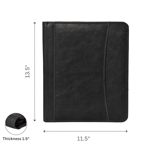Leather Business Portfolio Padfolio Document Organizer with Writing Pad Resume Professional Interview Zipper Writing Notepad Folder for Men Women (Black) | Business Portfolio with Legal Pad Holder, Card Slots, Pen Holder, Document Folder for Office, Meeti
