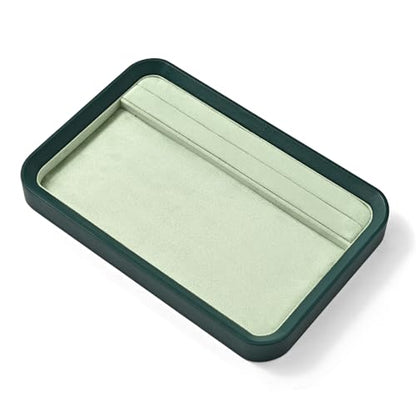 Oirlv Green Leather Jewelry Display Tray 11.81"x7.87" | Green Leather Exterior, Soft Velvet Lining, Elegant Green Finish, Versatile Storage for Jewelry, Sturdy Construction - color: Green P21601