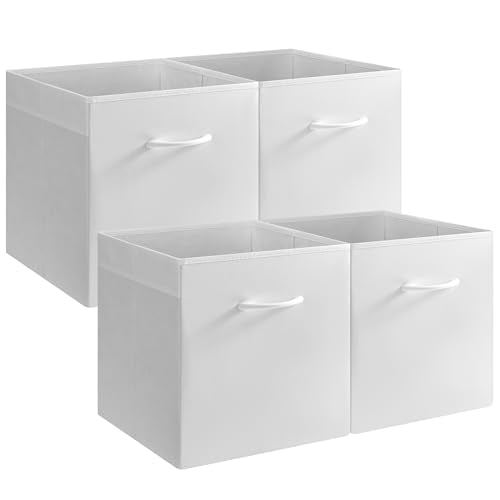 StorageWorks White 13in Storage Cubes, Leather Cube Storage Bins, 4-Pack | Reinforced Handle & Front Panel, Faux Leather Front, Non-woven Fabric, Collapsible, Space-Saving, For Closet, Bedroom, Office - color: White, size: 13 Inch