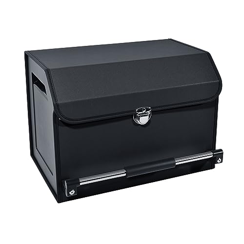 Car Trunk Organizer Leather Car Storage Organizer with Lid Car Organizer | Suv Trunk Organizer with Sturdy Handle Car Cargo Storage Box for Minivan, Sedan, Jeep (Black, 16.7 x 11.4 x 12.2in) - color: Black, size: 11.4 x 16.7 x 12.2