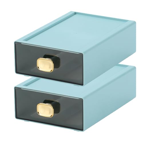 Desktop Storage Drawers, Stackable Countertop Organizer with Drawers | Cyan, 2 Mid Drawers for Office Supplies, Makeup Organizer, Tabletop Pen Holder, Desk Organization, Teacher Toolbox - color: 2 Middle Drawers, CYAN