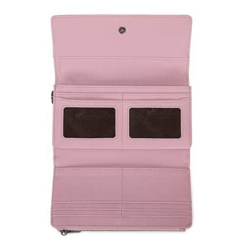 Montana West Women Wallet Trifold Large Capacity Phone Wristlet Travel Credit Card Cash Wallets with Coin Purse and Wrist Strap - color: Pink