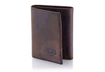Stealth Mode Trifold Leather Wallet Men RFID Blocking 11 Cards 3 ID Windows - color: Crazy Horse Brown