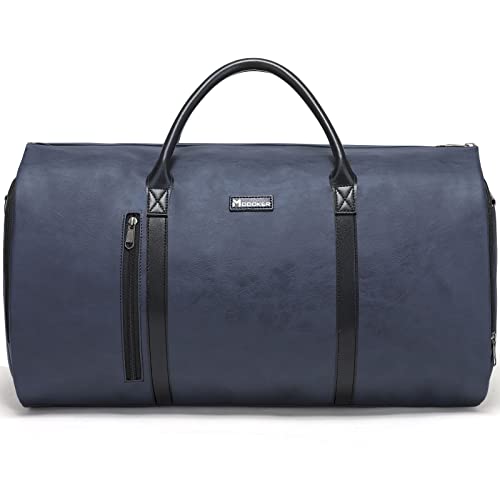 Garment Bags for Travel, 45L Carry-On Convertible Duffle with Strap | 2-in-1 hanging suit bag converts to duffel, shoe compartment, waterproof PU leather, wrinkle-free, detachable strap - color: C-Blue