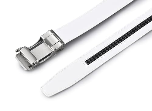 Men's Belt, Ratchet Dress Casual Belt with Adjustable Automatic Buckle Trim to Fit - color: White-04, size: 30"-36" Waist Adjustable