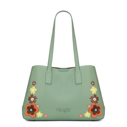 Montana West Wrangler Tote Bag for Women Designer Floral Purse Handbag Top Handle Satchel Shoulder Bag - color: Floral Green