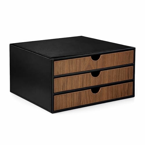 UnionBasic Document Organizer, 3-Drawer File Cabinet Document Storage Box, Office Desktop Filing Organizer, Black with Wood Grain Drawers - color: Black /Wooden Grain, size: 3-Drawer Organizer