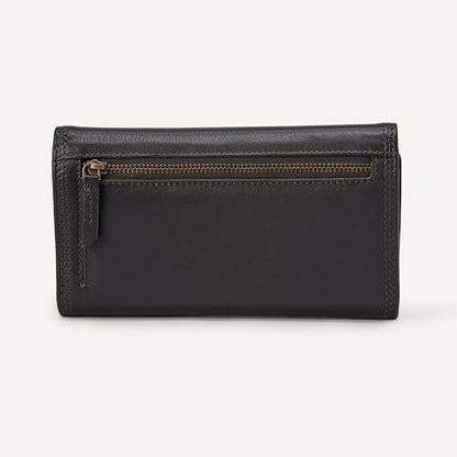 Amazon Essentials Women's Long Flap Continental Leather Wallet with Snap Closure, Dark Brown, One Size - color: Dark Brown