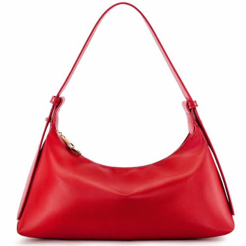 Small Shoulder Bag Soft Leather Hobo Underarm Purse for Women | Adjustable Strap,Premium Faux Leather,1 Inner Slot Pocket,1 Zippered Pocket,Use for Travel or Going Out - color: Red