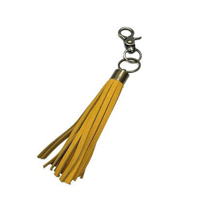 Genuine Leather Tassel Keychain, Brown Decorative Bag Charm, Brass Hardware - color: Yellow