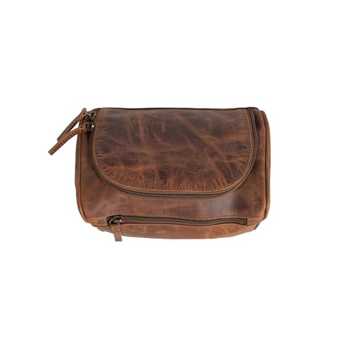 (9 inch Medium Size) Real Grain Leather Toiletry Bag for Men, Dopp kit with Waterproof Lining, Toiletries Organizer, Grooming Travel Bag Pouch, Bathroom Shaving Kit Zipper Bag - size: (9 inch) Medium Size