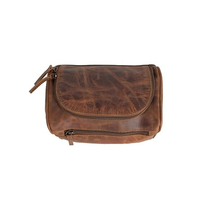 (9 inch Medium Size) Real Grain Leather Toiletry Bag for Men, Dopp kit with Waterproof Lining, Toiletries Organizer, Grooming Travel Bag Pouch, Bathroom Shaving Kit Zipper Bag - size: (9 inch) Medium Size