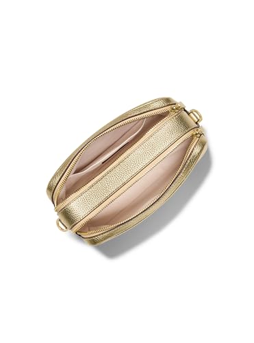 Michael Kors Bryant Medium Double Zip Chain Camera Crossbody Bag - color: Gold-tone Hardware/Metallic Pebble Embossed Leather/Pale Gold