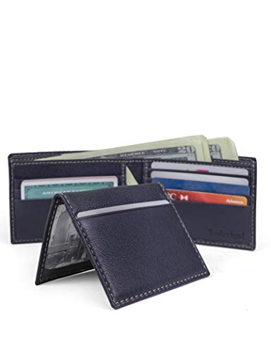 Timberland Men's Genuine Leather Passcase Security RFID Wallet - color: Navy Blue