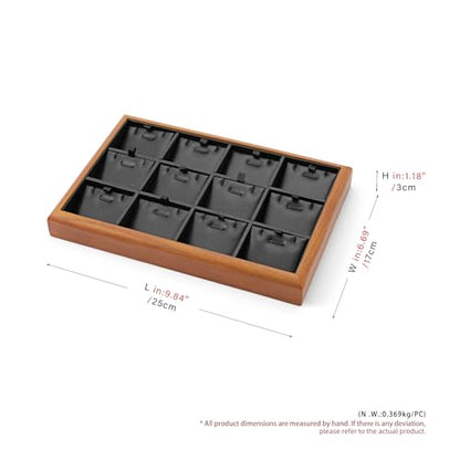 Solid Wood 12 Grid Stackable Jewelry Necklace Pendant Display Tray | Sturdy solid wood & scratch-proof PU leather lining, 12-grid tray with inserts for home drawer & retail necklace display - color: Black, size: Necklace Tray