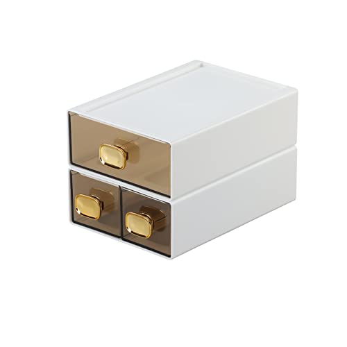Desktop Storage Drawers, Stackable Countertop Organizer with Drawers | White 1 Mid & 2 Small Drawers for Office Supplies, Makeup Organizer, Tabletop Pen Holder, Desk Organization, Teacher Toolbox - color: 1 Middle & 2 Small Drawers, White