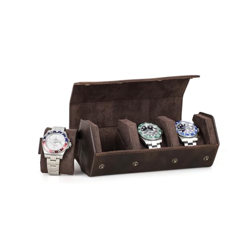 Hiram Genuine Leather Hexagon Watch Roll Travel Case, Leather 3-Watches Roll Case with Removable Pillow Cushion for Treasured Watches and Bracelets - color: Brown, size: 3-slots