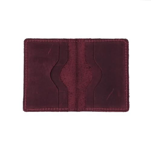 Leather Card Holder for Men Women, Slim Minimalist Credit Card Wallet (Burgundy) - color: Burgundy