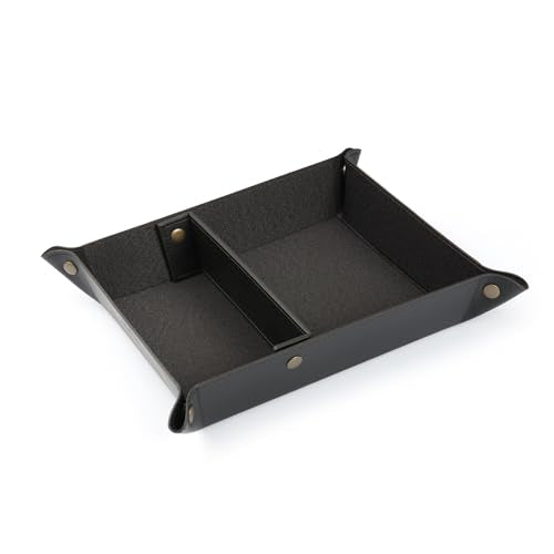 Londo PU Vegan Leather Valet Tray for Men — Brown Exterior with Black Interior Lining, Catchall EDC Organizer for Keys, Wallet, Watch, AirPods — Folds Flat, Snap Corners, 9.45 x 7.87 in - color: Black Lining