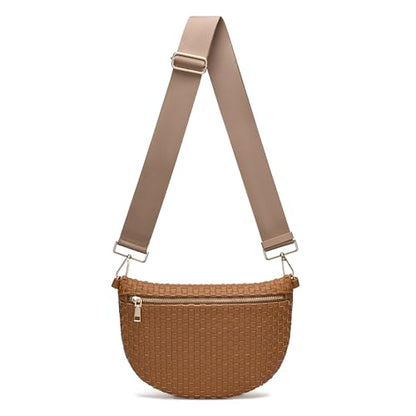 Woven Crossbody Bag for Women Stylish Leather Bum Bag Sling Purses Chest bag for Travel Festival - color: Brown