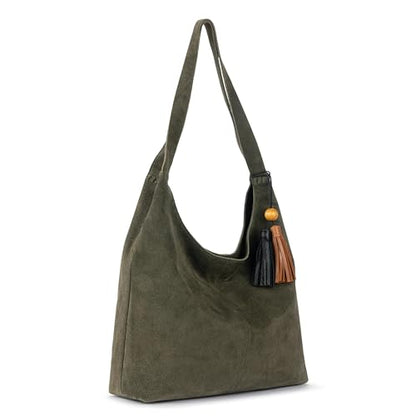 The Sak Huntley Hobo Bag - Premium Leather Women's Purse for Everyday & Travel - Handbag with Shoulder Bag Straps - color: Moss Suede