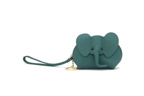 DORIS&JACKY Small Leather Coin Purse for Women Mini Elephant Zipper Wallet - color: 2-Lake blue