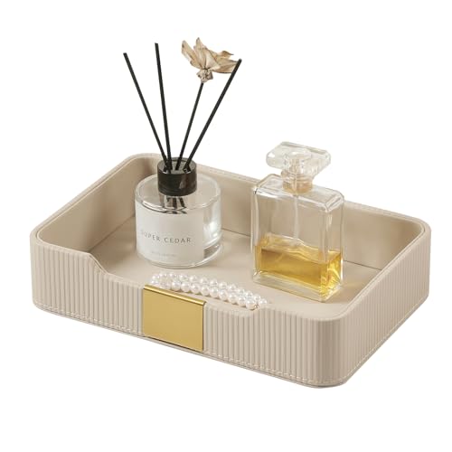 Valet Tray Organizer Keay Bowl Catchall Tray Nightstand Organizer | PU Leather, Brass Accents Block, Soft Lining, Larger Size, Waterproof And Stain-Resistant - color: Beige