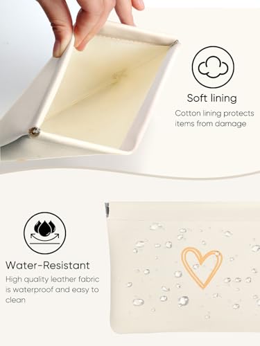 Heart PU Leather Makeup Pouch Set for Women Cute Small Make Up Bag for Purse Waterproof Initial Makeup Cosmetic Bags Pouches for Purse Aesthetic Travel Toiletry Bag, Hearts White - color: Heart White