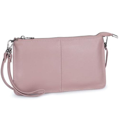 Bveyzi Genuine Leather Wristlet Purses for Women, Envelope Clutch Wallet Small Crossbody Bags for Dressy Evening - color: Dusty Rose