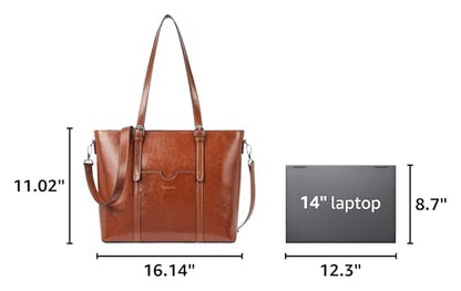 BOSTANTEN Genuine Leather Laptop Bag for Women 15.6'' Briefcase Tote Bags | Laptop Compartment, Structured, Professional, Detachable & Adjustable Shoulder Strap, Metal Feet, Work, Office, Business - color: A-brown