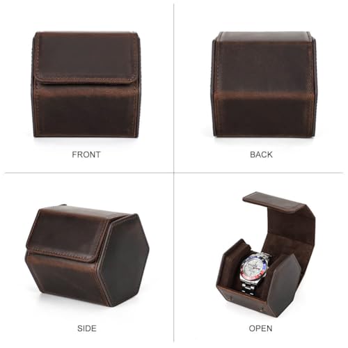 Hiram Genuine Leather Hexagon Watch Roll Travel Case, Leather 1-Watches Roll Case with Removable Pillow Cushion for Treasured Watches and Bracelets - color: Brown, size: 1-slots