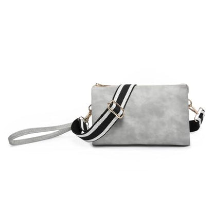 JEN & CO. Izzy Crossbody Bag, Wristlet Clutch Shoulder Purse for Women | Vegan Leather, 3 Compartments, Handbag with Inside Card Slots, Removable Wristlet, Adjustable Guitar Strap for Daily Travel - color: Lt. Grey