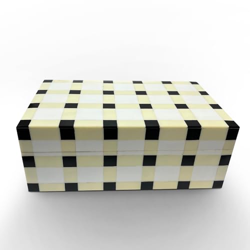 Perilla Home Home Decor Decorative Storage Wooden Box Small Ikigai Organizer Stash Craft Trinket Memory Keepsake Jewelry Box, for Men and Women, Gifts For All Black Light Yellow and off white (Cato) - color: Black Light Yellow and off white Cato