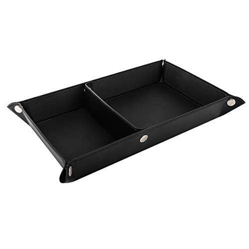 Luxspire Valet Tray, PU Leather Catchall Tray for Men Women, Removable Two Compartments Desk Storage Plate for Key Coin Phone Jewelry Wallet - Black, Double Grid (TRAY124) - size: 13" x 8.7" x 0.2"