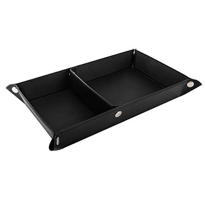 Luxspire Valet Tray, PU Leather Catchall Tray for Men Women, Removable Two Compartments Desk Storage Plate for Key Coin Phone Jewelry Wallet - Black, Double Grid (TRAY124) - size: 13" x 8.7" x 0.2"