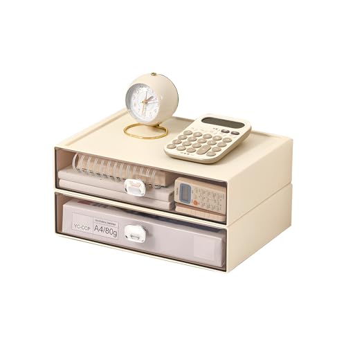 Desktop Storage Drawers, Plastic Countertop Printer Paper Organizer | Cream 2 Large Deep Drawers for Office Supplies, On Counter Acrylic Organizer for Craft Storage File Cabinet, Home Improvement - color: 2 Large Drawers, Cream