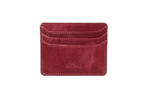 grande 3633 Genuine Leather Card Holder For Women and Men Super Slim Minimalist Small Snap Wallet (Rustic Burgundy) - color: Rustic Burgundy