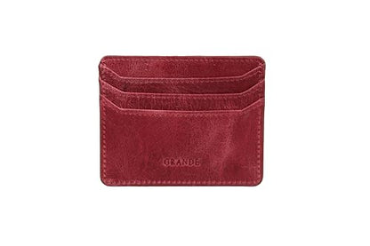 grande 3633 Genuine Leather Card Holder For Women and Men Super Slim Minimalist Small Snap Wallet (Rustic Burgundy) - color: Rustic Burgundy