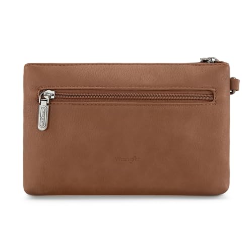 Wrangler Wristlet Wallet for Women Large Clutch Purses Credit Card Holder Phone Organizer with Detachable Wrist Strap - color: Cowhide-brown