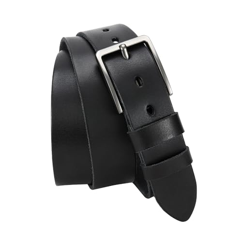 Men's Genuine Leather Casual Belt -Full Grain Leather Belt for Men- 1.5" Handmade Jeans Belt with Gift Box - color: Full Grain Black Belt, size: 46(Fits Waist 42" - 45")
