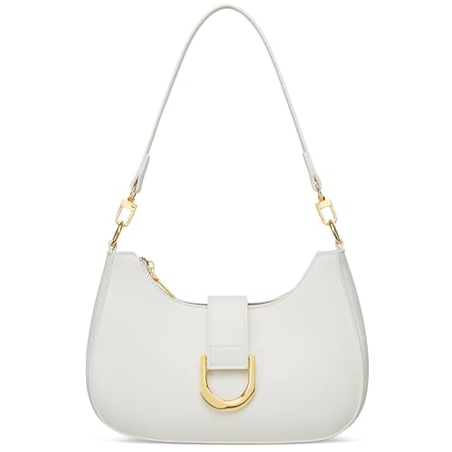 KKXIU Shoulder Bag for Women Trendy Everyday Purse Cute Handbag | Removable Short Strap, Extra Gold Chain for Versatile Style,Inner Zipper Pocket & 3 Card Slots, PU Vegan Leather - color: White