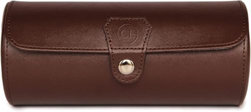 CASE ELEGANCE 3-Watch Travel Case Roll Organizer - Brown | Vegan faux leather, for men, watch display case - color: Brown