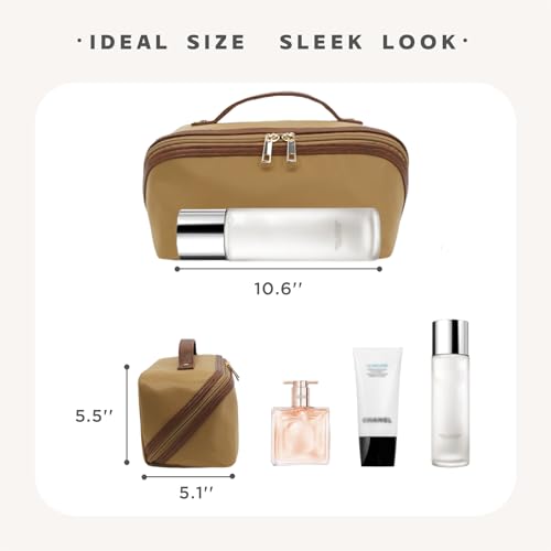 Travel Makeup Bag – Large Cosmetic Organizer with Waterproof Nylon, Smooth Double Zipper & Tear-Resistant Lining, Toiletry Pouch for Women (Khaki) - color: 05-Khaki
