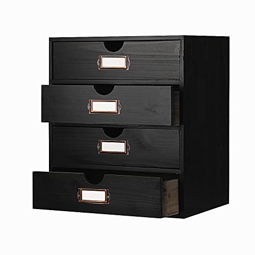 Large Wooden Drawers Wooden Box with Drawer Black | 4 Drawer Storage Box for Apothecary Cabinet, Apothecary Drawers，Desktop Organizer with Metal Handles for Office，Home - color: BLACK-LARGE