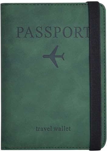 Passport Holder, Passport Cover with Credit Card Slot and Boarding Pass Slot Combo, Passport Wallet Case Book Travel Must Have, RFID Blocking Leather Travel Accessories, Atrovirens - color: Atrovirens