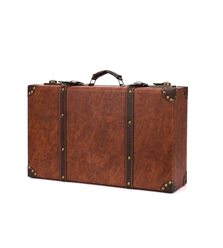 feilario Vintage Leather Storage Trunk, Wooden Core Decorative Prop | Wooden core, leather wrap and riveted corners create vintage charm for decor, photoshoots, gifting and display - color: Brown-L