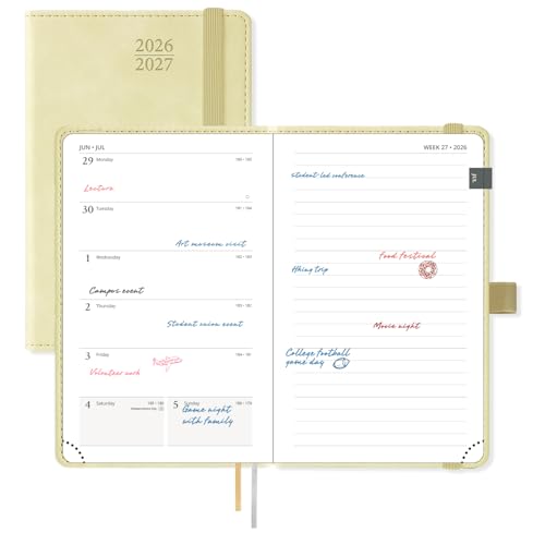 POPRUN 2026-2027 Pocket Planner (Size 4''x 6.25'') Pocket Calendar Notebook | Academic Daily Planner (JUL.26-JUN.27) Appointment Book with Monthly Tabs, Inner Pocket, Leather Soft Cover - Beige - color: Beige, size: Pocket-4" X 6.25", style: Academic Year