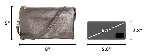 Vegan Leather Crossbody Wristlet Purse for Women - Small Convertible Clutch - color: Gunmetal Bronze