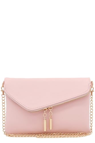 FashionPuzzle Envelope Wristlet Clutch Crossbody Bag with Chain Strap - color: Light Pink